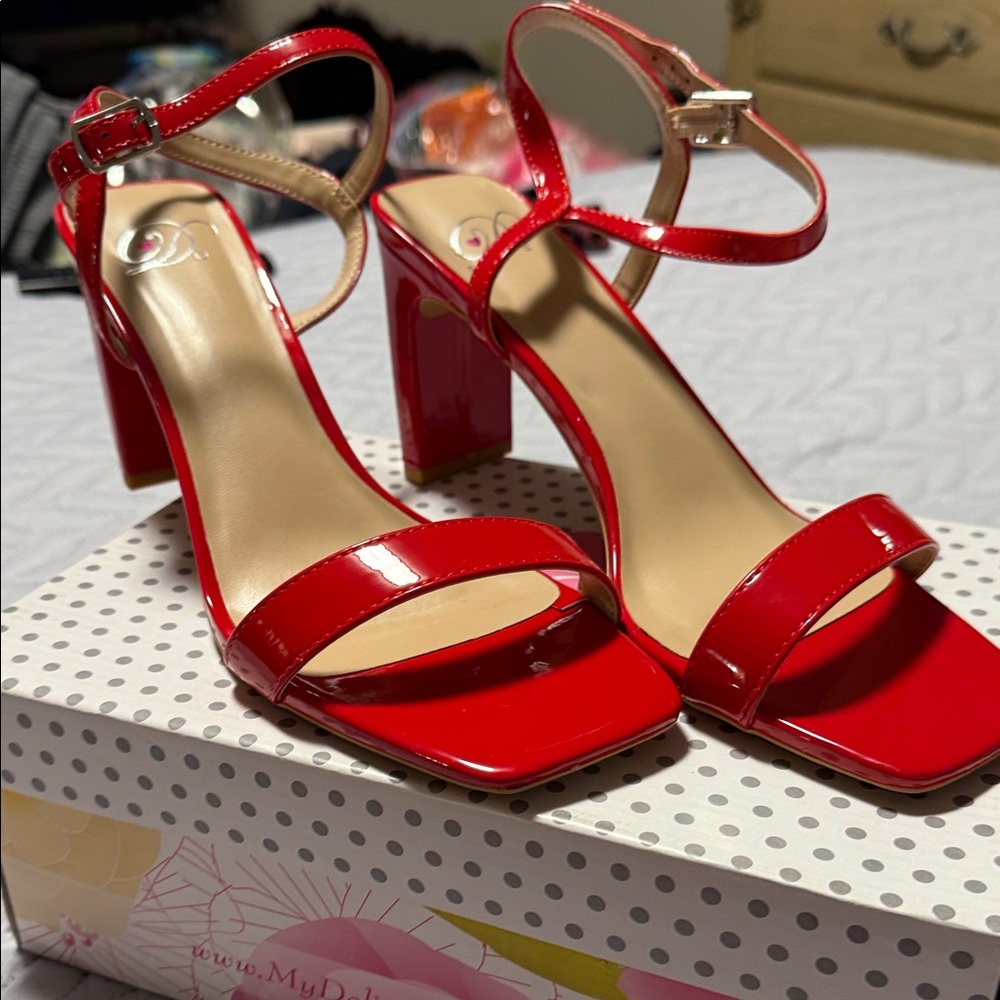Red Patent Leather Strappy Heels
